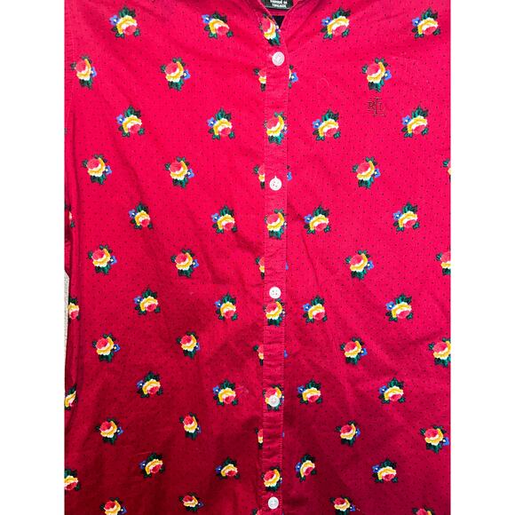 Lauren Ralph Lauren Red Floral Polka Dot Button Up Shirt Women’s Sz 8 Cotton - Picture 5 of 8